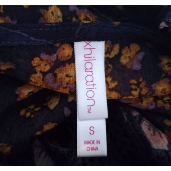 XHILARATION NAVY & PEACH FLORAL SHEER BOHO-INSPIRED BLOUSE SZ.S EUC. - Picture 4 of 5